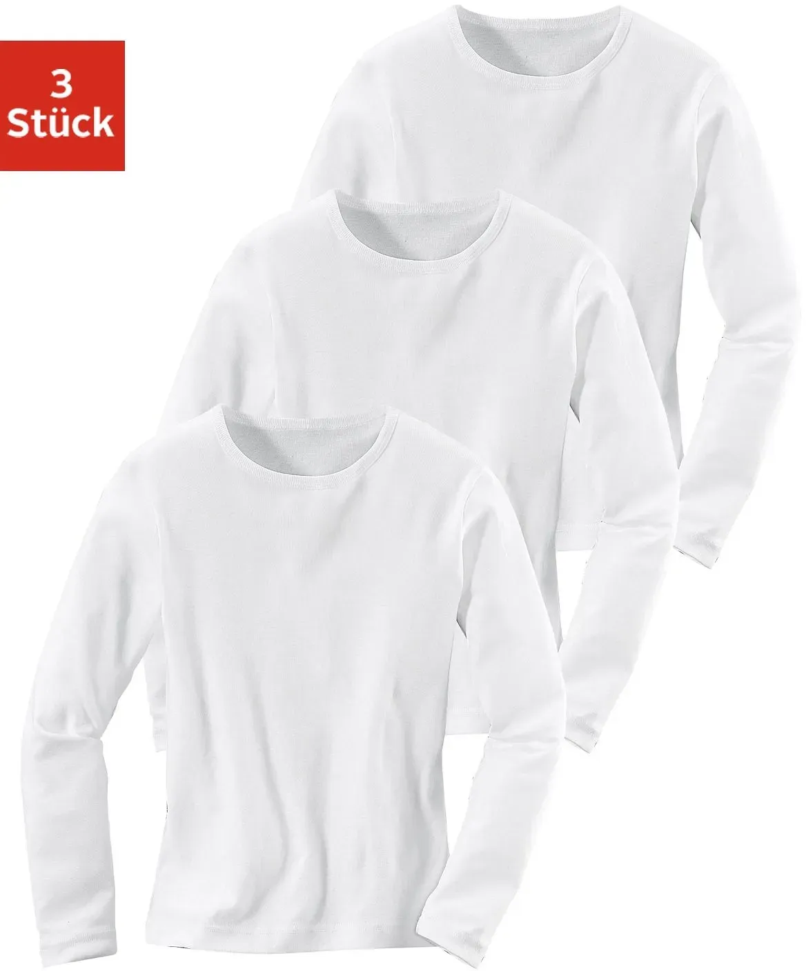 Langarmshirt H.I.S, Mädchen, Gr. 128, weiß, Feinripp, Obermaterial: 100% Baumwolle, unifarben, Basic, bequem hüftbedeckend, Rundhals, abgesteppte Kante, Shirts Langarmshirt, in Rippenqualität