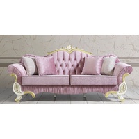 Casa Padrino Sofa Barock Wohnzimmer Sofa mit Glitzersteinen Rosa / Weiß / Gold 228 x 105 x H. 85 cm - Edel & Prunkvoll