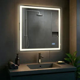 CLP Badspiegel Jaffrey mit Beleuchtung, Bluetooth-Lautsprecher, Anti-Beschlag, Wandspiegel Quer- und Hochformat, LED dimmbar, 3 Licht-Modi