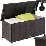 tectake® Poly Rattan Auflagenbox wetterfest, abschließbare Box mit Deckel, outdoor Aufbewahrungskiste mit Innentasche, Kissenbox 270L, rollbar, für Garten, Terrasse, Balkonmöbel - braun