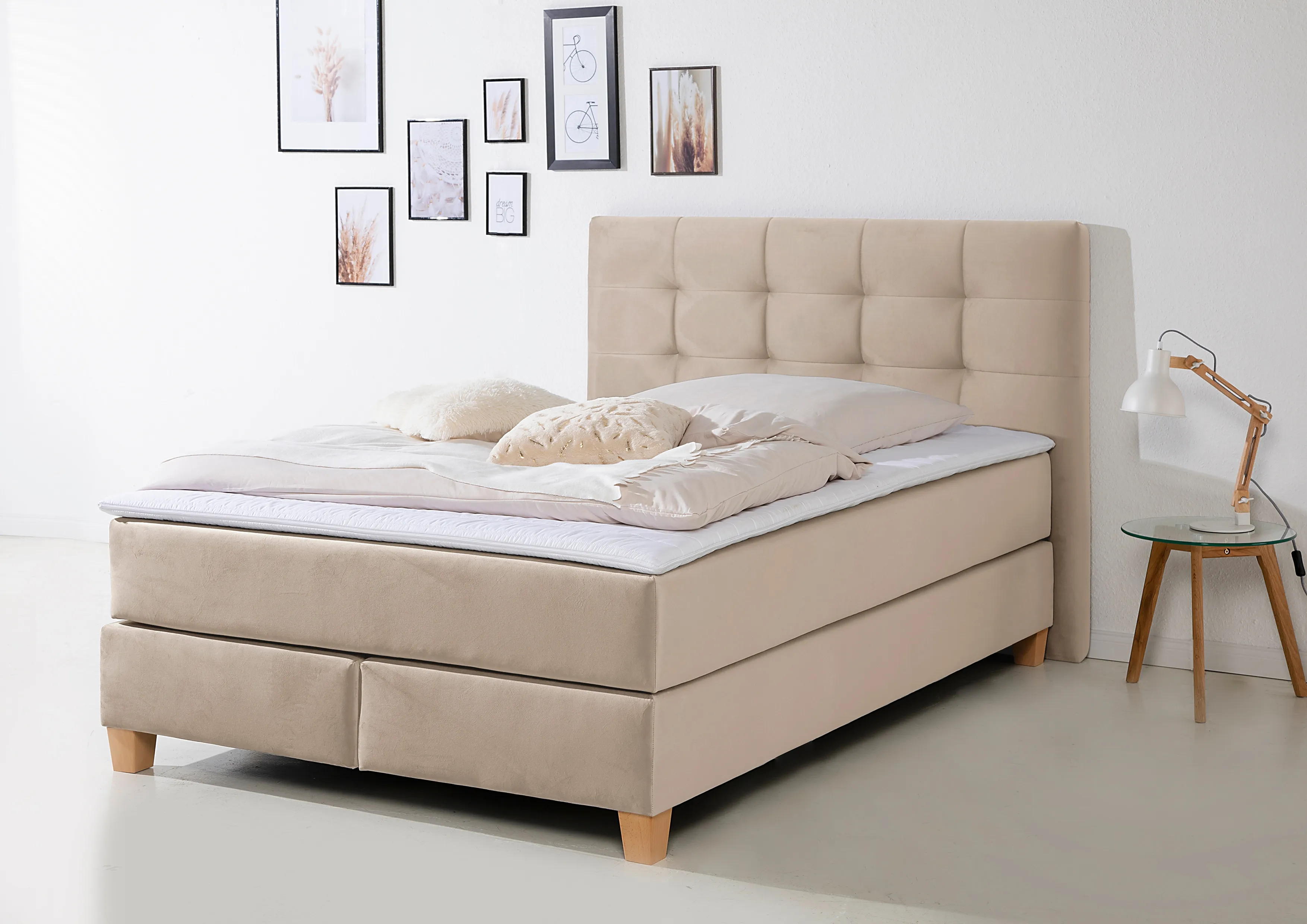 Boxspringbett HOME AFFAIRE "Moulay", beige, B:154cm L:211cm, Komplettbetten, Boxspringbett, inkl. Topper, in 3 Härtegraden, TFK auch in Härtegrad 4