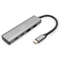 Digitus DA-70245 4 Port USB 3.1 Gen 1-Hub mit Aluminiumgehäuse Dunkelgrau