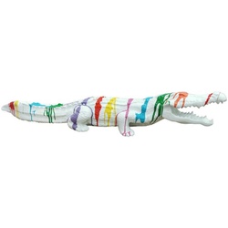 Casa Padrino Luxus Deko Skulptur Krokodil Weiß / Mehrfarbig 108 cm - Wetterbeständige Gartenskulptur - XXL Deko Skulptur - XXL Deko Figur - Tierfigur - Garten Deko - Luxus Deko Accessoires