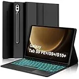 Tastatur Hülle für Samsung Galaxy Tab S9 FE+/ S9+/ S10+ Plus 12.4 Zoll, Touchpad Tastatur für Galaxy Tab S9 FE+/ S9+/ S10+ mit 7 Farbige Beleuchtung Magnetic Schutzhülle mit Pen Halter, Schwarz