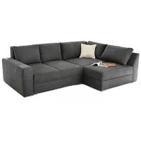 luma-home Ecksofa-Dauerschläfer Federkern Topper Bettkasten Schlafcouch in Grau Anthrazit / 15107