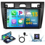 2G+64G Wireless Carplay Android 13 Autoradio 2 Din für Ford Fiesta Mk5 Mk VI 2002-2008 mit Android Auto Navi GPS WIFI 9 Zoll Autoradio mit Mirror Link Bluetooth FM/RDS/DAB+/OBD2/DVR/SWC Rückfahrkamera