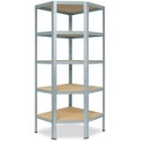 shelfplaza Eckregal HOME, 180x90x60cm verzinkt, Metall Eckregal stehend mit 5 Böden, Corner Shelf 175kg Tragkraft Schwerlastregal Ecke, Steckregal verzinkt Eckregal Keller Garagen Regal silberfarben