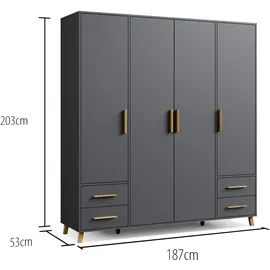 Rauch Drehtürenschrank Shinjo - 187x53x203cm - grau - Holz