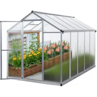 Gegaden Gewächshaus Aluminium für den Garten |Mit 8 cm dickeres Fundament| 301*238*195 cm | Vielseitig nutzbar als Treibhaus Gartenhaus Winterfest Aufzucht Tomatenhaus Frühbeet und Pflanzenhaus Grau