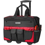 HAUTMEC Rollende Werkzeugtasche mit Rädern (46 x 26 x 36 cm), Werkzeugtrolley mit 23 Taschen, Teleskopgriff & wasserabweisendem Oxford-Gewebe, Offene Werkzeugtasche mit großem Stauraum – HT0059
