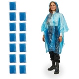 Relaxdays Regenponcho Einweg, 13er Set, Einmal Regencape mit Kapuze, Erwachsene, Notfallponcho Damen, Herren, blau