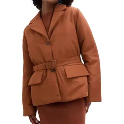 nachhaltige Damen Jacke wattierte Blazer-Jacke mit Gürtel Freizeit-Jacke 944007 Braun - 46