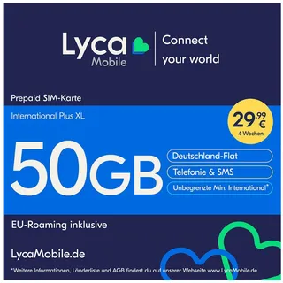 Lyca Mobile International Plus XL Prepaid Smartphone Sim Karte ohne Vertrag weiß Weiß LTE