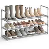 SONGMICS Schuhregal 3 Ebenen, Schuh-Organizer, Flur, Wohnzimmer, Kleiderschrank, stapelbar, schmal, Metall, für bis 16-20 Paar Schuhe, 30 x 92 x 55 cm, grau grau 92 cm x 55 cm x 30 cm