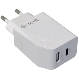 Muvit Quick Charge USB-Ladegerät 18 W, 1 Usb Qc 3.0 18w+1 Type C Pd 20w White