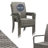 Juskys Polyrattan Gartenstühle Yoro 8er Set mit Armlehnen Rattan Stühle stapelbar Grau