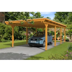 Skan Holz Emsland Flachdach Carport-404x846cm-eiche hell Holzcarport