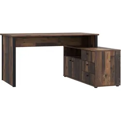 Eckschreibtisch FORTE "Tempra", braun (old wood vintage, schwarz, old wood vintage, schwarz, old wood vintage), B:151,4cm H:74,9cm T:120,6cm, Tische, viel Stauraum, Breite 151 cm