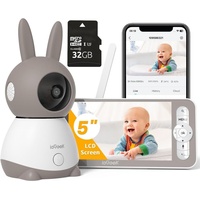 ieGeek 2K Babyphone mit Kamera PTZ 355° mit 32G Karte, 5“ Baby Monitor Auto-tracking, Weinen- Geräuscherkennung, Temperatur- und Feuchtigkeitsm...