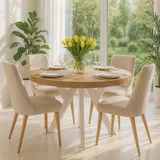 dekori.interiors Runder Ausziehbarer Tisch für Esszimmer, Pero, Loft-Stil, Skandinavische, Durchmesser: 110 / 160 cm, Eiche Craft Golden / Weiss - Bronze