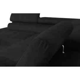 torana Ecksofa Aller L-form mit Schlaffunktion und Bettkasten in Schwarz (Jasmine 100), Links Ottomane