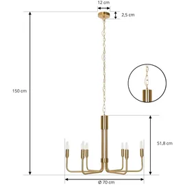 LINDBY Kronleuchter Elanova Lindby, dimmbar, messing / gold, für Wohn- / Esszimmer, Metall, Antik, Kronleuchter - 70 cm - 70 cm - 48.6 cm