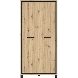 Forte Trondheim Kleiderschrank mit 2 Türen, Holzwerkstoff, Artisan Eiche kombiniert mit Schwarz Eiche, 99,1 x 209 x 60,3 cm