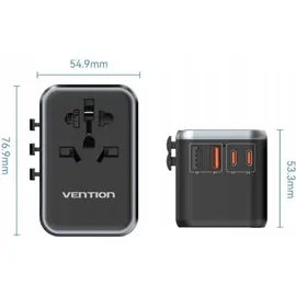 Vention Wandladegerät Vention FJFB0 Universal GaN 2x USB-C 2x USB Schwarz