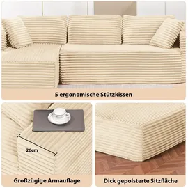 COMHOMA Eckcouch Cordstoff 2-Sitzer Beige