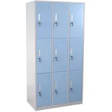 Mendler Schließfach Boston T829, Schließfachschrank Wertfachschrank Spind, Metall 9 Fächer ~ blau