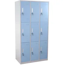 Mendler Schließfach Boston T829, Schließfachschrank Wertfachschrank Spind, Metall 9 Fächer ~ blau