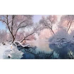 Fototapete PAPERMOON "Fluss in Winterlandschaft", bunt, B:5,00m L:2,80m, Vlies, Tapeten