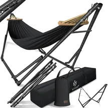 Kesser KESSER® Hängematte Vill mit Gestell Metall Faltbar verstellbar Stabiler Rahmen Indoor & Outdoor Mit Tragetasche + Beutel Hängesessel Hängemattengestell Camping Garten Pool Balkon Terrasse