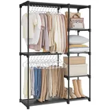 Songmics Kleiderschrank offen, Kleiderständer, Kleiderstange, Garderobe, 2 Hängefächer, viel Platz, für Schlafzimmer, Wohnzimmer, 112 x 43 x 165 cm, schwarz RYG24BK