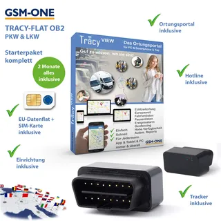 GSM-One GPS Tracker TRACY-OB2-4G Sofortstartpaket: Kompakter OBD2 KFZ- und LKW Tracker inklusive EU-Ortung, vorinstall. SIM-Karte, Portal, App .. fertig vorbereitet. Einstecken, fertig ! 4G/LTE Technik