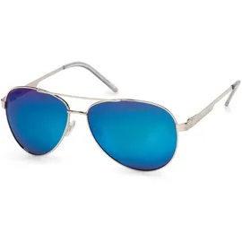 Stylebreaker polarisierte Flieger Sonnenbrille, Pilotenbrille mit Federscharnier, Etui und Putztuch, Unisex 09020046, Farbe:Gestell Silber/Glas Blau verspiegelt - Einheitsgröße
