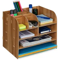 Relaxdays Schreibtisch Organizer mit Dokumentenablage 10 Fächer 27,5 x 32,5 x 25 cm Dunkelbraun