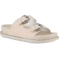 VAN HILL Damen Pantoletten Sandalen Nieten Schnallen Profil-Sohle Schuhe