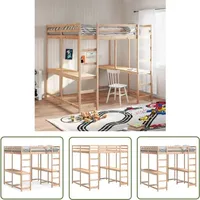 Hochbett mit Schreibtisch & Leiter 140x200 cm Massivholz Kiefer - Holzbett - Hochbett - Jugendzimmer - Kinderzimmer - Schlafzimmerschrank - The