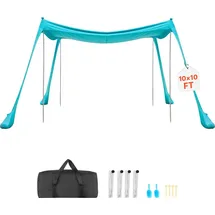 Vevor Strandzelt mit Sonnenschutz (UPF 50+) 3 x 3 x 2 m, Strandmuschel mit Sandsäcken & Stützstangen & Sandschaufeln, Tragbares Sonnensegel für Familienausflüge Camping Angeln Grün