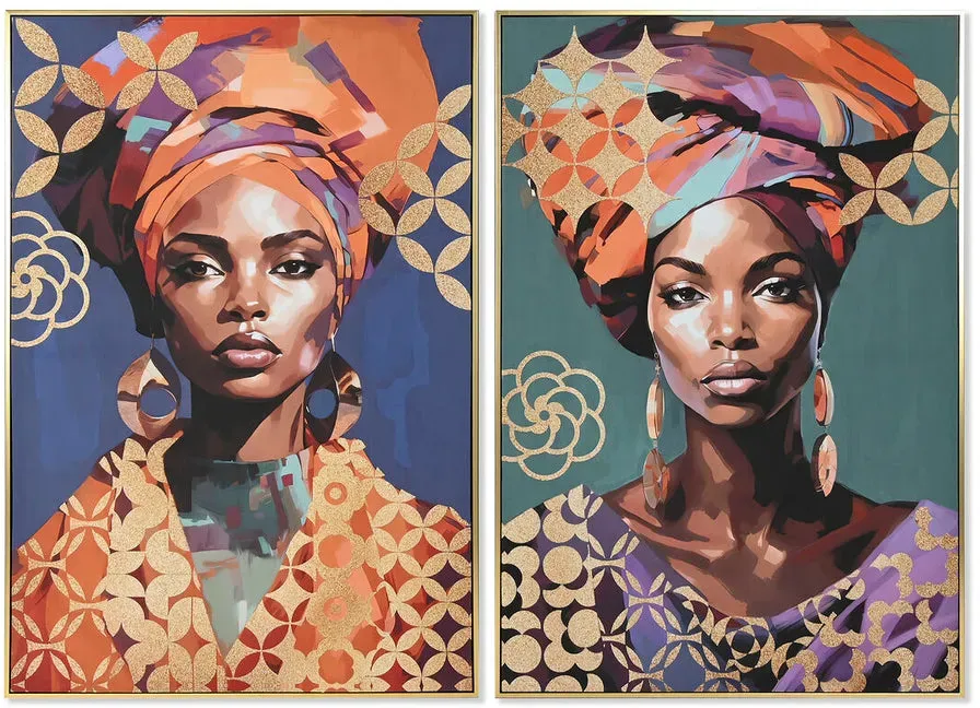2-teiliges Leinwandbild-Set Home ESPRIT Afrikanerin Gold, 82 x 122 cm