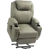 Homcom Fernsehsessel mit Aufstehhilfe Elektrisch Relaxsessel mit Liegefunktion, TV-Sessel mit Becherhalter, Seitentasche und Fernbedienung, Kunstleder,
