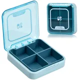 Wisebom Pillendose Klein Tablettenbox Tragbare, Reise Pillen-Organizer Wasserdichte mit 4 Fächer Abnehmbar, Wöchentliche Pillenbox Medikamenten Aufbewahrung Case für Unterwegs Vitamine Fischöl (Blau)