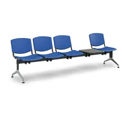 Wartezimmerbank, Traversenbank SMILE aus Kunststoff, 4-Sitzplätze + Tisch, blau