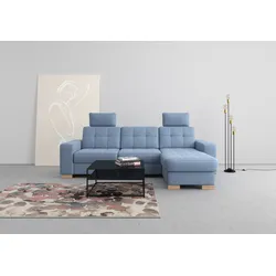Ecksofa SIT & MORE "Quincy L-Form", blau, B:252cm H:82cm T:161cm, Sofas, wahlweise mit Bettfunktion und Bettkasten