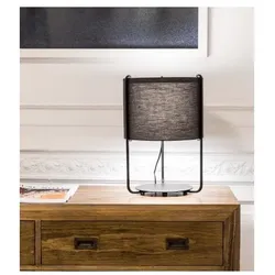 drum, tischlampe aus schwarzem metall mit schwarzem schirm, faro barcelona