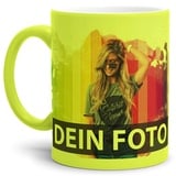 Tasse selbst individuell gestalten/Personalisierbar mit eigenem Foto Bedrucken/Fototasse/Motivtasse/Werbetasse/Firmentasse mit Logo/Neon - Gelb - Matt