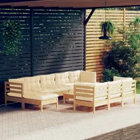 vidaXL Garten-Lounge-Set 11-tlg. creme Kiefer