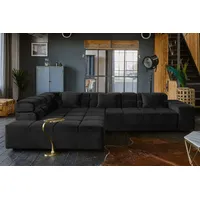 KAWOLA Sofa NEVADA Ecksofa Velvet schwarz Recamiere links mit motorischem Sitzvorzug - Schwarz