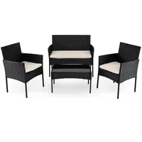 COSTWAY Balkonset, (4-tlg), Rattan Gartenmöbel Set, Sitzgruppe für 4 Personen beige